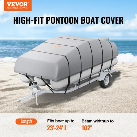 Pontoon Boat Cover, 23'-24' Waterproof Trailerable Pontoon Cover, 800D Marine Grade PU Oxford Fabric, with Motor Cover, 16 Windp