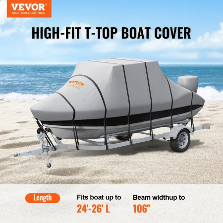 T Top Boat Cover, 7310-7920 mm Waterproof Trailerable T-Top Boat Cover, 600D Marine Grade PU Oxford, with Windproof Buckle Strap
