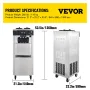 Soft Ice Cream Machine 2200W Commercial Vertical Soft Ice Cream Maker Machine 5.3 to 7.4 Gallons per Hour Ice Cream Machine for 