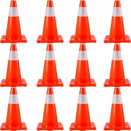12Pack 18" Traffic Cones, Safety Road Parking Cones PVC Base, Orange Traffic Cone with Reflective Collars, Hazard Construction "