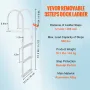 Dock Ladder, Removable 3 Steps, 500 lbs Load Capacity, Aluminum Alloy Pontoon Boat Ladder with 3.1'' Wide Step & Anti-Slip Desig