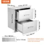 Outdoor Kitchen Drawers 18W x 20.6H x 12.7D Inch, Flush Mount Double BBQ Drawers Stainless Steel with Handle, BBQ Island Drawers