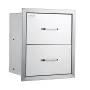 Outdoor Kitchen Drawers 18W x 20.6H x 12.7D Inch, Flush Mount Double BBQ Drawers Stainless Steel with Handle, BBQ Island Drawers