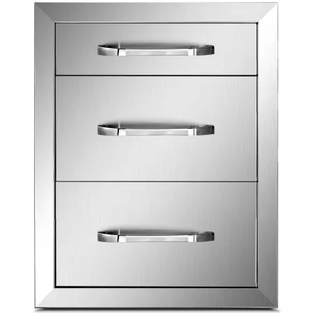 Outdoor Kitchen Drawers 14\" W x 20.3\"" H x 23\"" D, Flush Mount Triple Access BBQ Drawers Stainless Steel with Handle, BBQ Isl