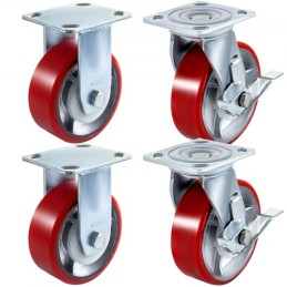4 Pack 6 x 2 tommer Caster Wheels 2 Stive og 2 drejelige hjul med sidebremsepolyurethan Iron Core Plate 1000 kg kapacitet pr.