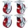 4 Pack 6 x 2 Inch Caster Wheels 2 Rigid and 2 Swivel Casters with Side Brake Polyurethane Iron Core Plate 1000LBS Capacity Per