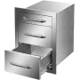 Outdoor Kitchen Drawers 14\" W x 20.3\"" H x 23\"" D, Flush Mount Triple Access BBQ Drawers Stainless Steel with Handle, BBQ Isl