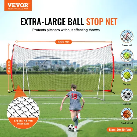 Barricade Backstop Net, 20x10 ft Ball Sports Barrier Netting, Portable Practice Equipment with Carry Bag, Protection Screen for 