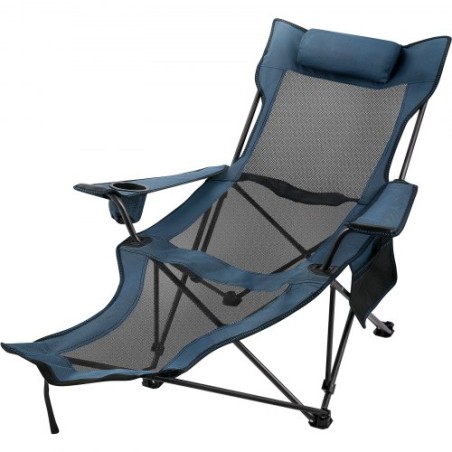 Folding Camp Chair, with Footrest Mesh, Portable Lounge Chair with Storage Bag and Cup Holder, for Camping Fishing and Other