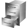 Outdoor Kitchen Drawers 14\" W x 20.3\"" H x 23\"" D, Flush Mount Triple Access BBQ Drawers Stainless Steel with Handle, BBQ Isl