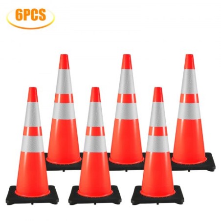 6Pack 36 "Trafikkegler, sikkerhedskonde med sikkerhedsvej med sort vægtet base, PVC Orange trafiksikkerhedskegler, Hazard Cones"