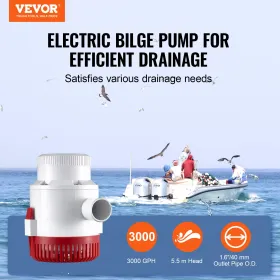 Bilge Pump, 3000GPH 12V Automatic Submersible Boat Bilge Water Pump with Float Switch, 1.6" Outlet Diameter, Small Boat Bilge