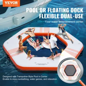 Inflatable Floating Dock, Ã¸8.5FT Inflatable Dock Platform with Ã¸5FT Trampoline Mesh Pool, Non-Slip Floating Platform Water Mat