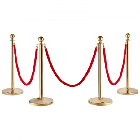 Crowd Control Stanchion Posts 4-Pack & 3pcs 5ft Velvet Ropes Fillable Base