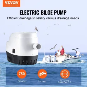 Bilgepumpe, 750 GPH 12V Automatisk nedsænkbar båd Bilge