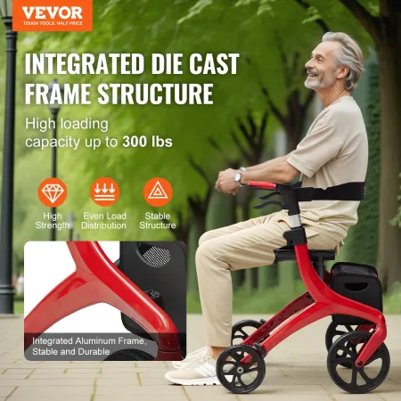 Folding Rollator Walker for Seniors and Adults, Lightweight Aluminum Rolling Walker with Seat and Adjustable Handle, 4-Wheel Out