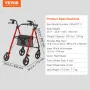 Rollator Walker til seniorer og voksen, let aluminium