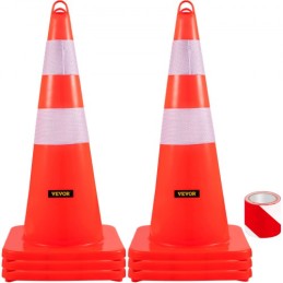 Safety Cones, 6 x 28" Traffic Cones, PVC Orange Construction Cones, 2 Reflective Collars Traffic Cones with Weighted Base and "