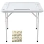 Mahjong Table, Square 4 Player Folding Card Table with 4 Cup Holders & 4 Chip Trays, Portable Domino Game Table with 1 Set of Do