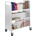 Book Cart, 200lbs Library Cart, 35x19x49 Inch Rolling Book Cart Double Sided W-Shaped Sloped Shelves with 4-Inch Lockable