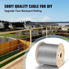 316 Stainless Steel Cable 1/8" 1x19 Steel Cable Wire Rope 150M/500FT Cable Railing Transport Wire Rope Cable for Railing