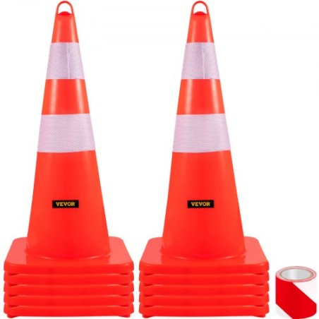 Sikkerhedskegler, 10stk 28 "Trafikkegler, PVC Orange Construction Cones, 2 Reflekterende kraver trafikkegler med vægtet base"