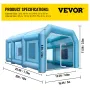 Inflatable Paint Booth 33x16.4x11.5ft, Inflatable booth with 2 Blowers, Inflatable Spray Booth with Filter System, Portable Car 