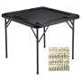 Mahjong Table, Square 4 Player Folding Card Table with 4 Cup Holders & 4 Chip Trays, Portable Domino Game Table with 1 Set of Do