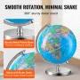 Rotating World Globe with Stand, 8 in/203.2 mm, Educational Geographic Globe with Precise Time Zone ABS Material, 360° Spinning 