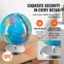 Rotating World Globe with Stand, 8 in/203.2 mm, Educational Geographic Globe with Precise Time Zone ABS Material, 360° Spinning 