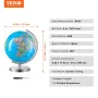 Roterende World Globe med stativ, 8 in/203,2 mm