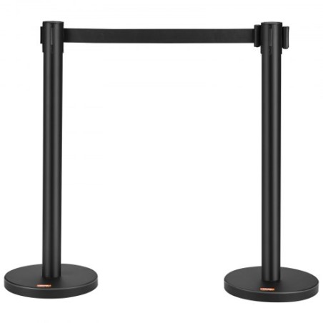 Crowd Control Stanchions, 2-Pack Crowd Control Barriers, Carbon Steel Baking Painted Stanchion Queue Post with 6.5FT Black