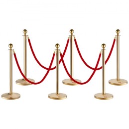 Stanchion Post med fløjlstop, 6-pack crowd control stanchion med 4stk 5ft røde fløjl reb, rustfrit stålkøbarriere