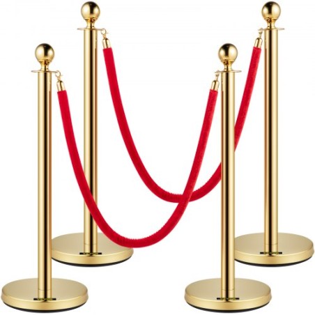 Velvet Ropes and Posts Gold Stanchion 5ft/1,5 m crowd control barrierer 4stk