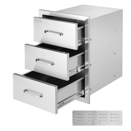 Outdoor Kitchen Drawers 16" W x 21.5" H x 18" D, Flush Mount Triple Access BBQ Drawers with Stainless Steel Handle, BBQ "