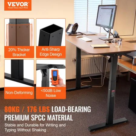 Elektrisk stående skrivebordsramme Justerbar 70-117 cm H Black