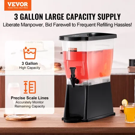 Beverage Dispenser, 3 Gallon Drink Dispenser for Parties, Plastic Juice Dispenser with Stand Spigot Lid, Iced Tea Lemonade Juice