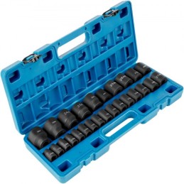 Impact Socket Set 1/2 inches 26 stykker Impact Sockets, Shallow Socket, 6-Point Sockets, Rugged Construction, CR-V, 1/2 inches
