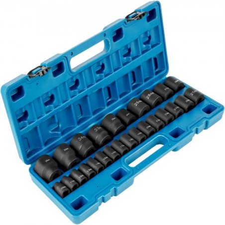 Impact Socket Set 1/2 inches 26 stykker Impact Sockets, Shallow Socket, 6-Point Sockets, Rugged Construction, CR-V, 1/2 inches