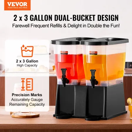 Beverage Dispenser, 3 Gallon x 2 Drink Dispensers for Parties, Plastic Juice Dispenser with Stand Spigot Lid, Iced Tea Lemonade 