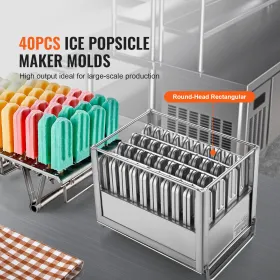 Commercial Popsicle Moulds, 40PCS Round-Head Ice Pop Moulds with Double Slot, Stainless Steel Ice Lolly Popsicle Moulds, Ice