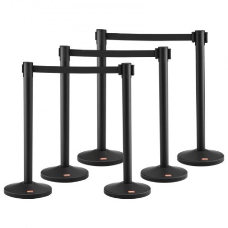 Crowd Control Stanchion, 6-Pack Crowd Control Barrier, Carbon Steel Baking Painted Stanchion Queue Post med 3 stk 6,5ft