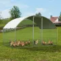 Chicken Coop, 3x1.97x1.99 m Walk-in Large Metal Chicken Run for Yard with Waterproof Cover, Doom Roof Hen House with Security Lo
