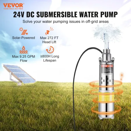 Solvandspumpe, 24V DC 277W nedsænket dyb brøndpumpe, max flow