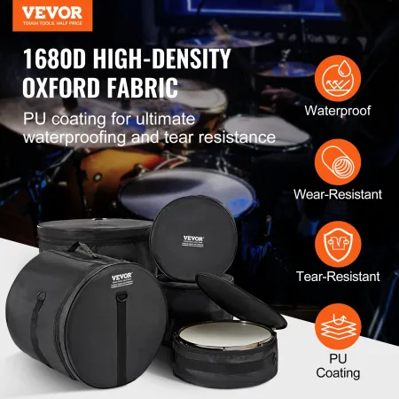 5-Piece Drum Bag Set, 1680D Oxford Fabric, Padded Drum Bags and Cases with 4.92 ft Detachable Shoulder Strap Carry Handles Folda