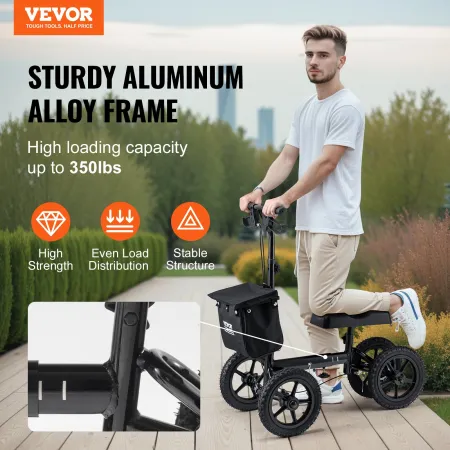 Folding Knee Scooter, Aluminum Steerable Knee Walker with Height-Adjustable Handlebar & Knee Pad, 12" (30.5 cm) All-Terrain Whee