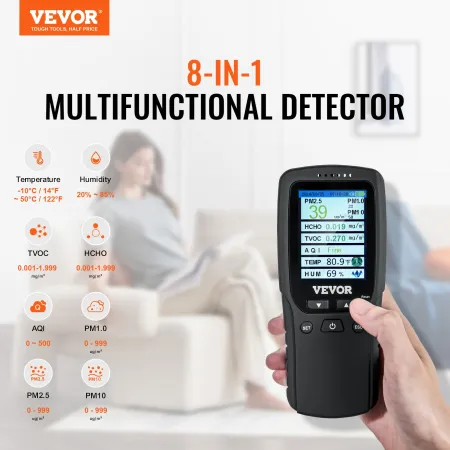 8-i-1 luftkvalitetsmonitor PM1.0/2.5/10 HCHO TVOC