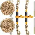 Ratchet Chain Binder 2PCS, 3/8"-1/2" Heavy Duty Load Binders, with G80 Chains 12000 lbs Secure Load Limit, Labor-saving