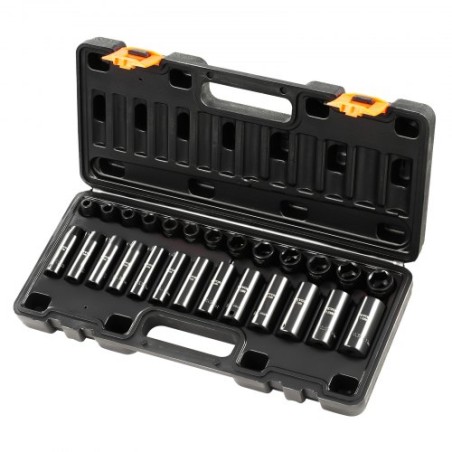 Impact Socket Set 3/8 inches 26 stykker Impact Sockets, Deep / Standard Socket, 6-Point Sockets, Rugged Construction, CR-V