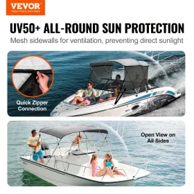 3 Bow Bimini Top Boat Cover, aftagelige mesh -sidevægge, 600d